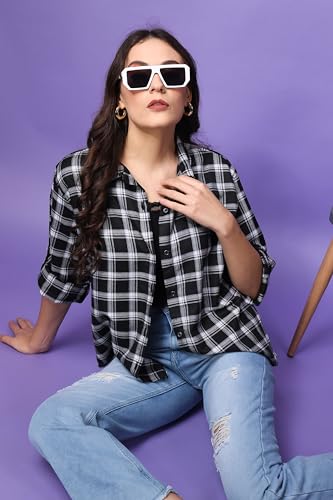 Image of POPWINGS Casual Checks Print Shirt for Women | Cotton Full-Sleeves Women Shirt | Summer Shirt for Women | Stylish Shirt for Women