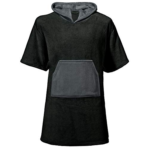 CelinaTex Happyfun Surf Poncho 80 x 110 cm Negro Antracita Vestuario Bolsillo Tipo Canguro Mujer Hombre Niños Micro Franela