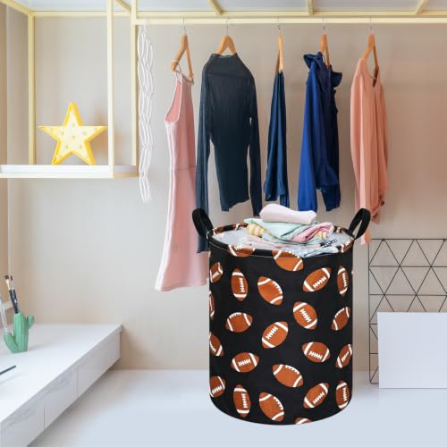 Image of MAIZMZ Rugby Sport Print Storage Basket Kids Hamper, 15.7 inchD x19.7 inchH,Waterproof Lining, Leather Handles, Collapsible for Laundry, Sports Gear, Boys Gift
