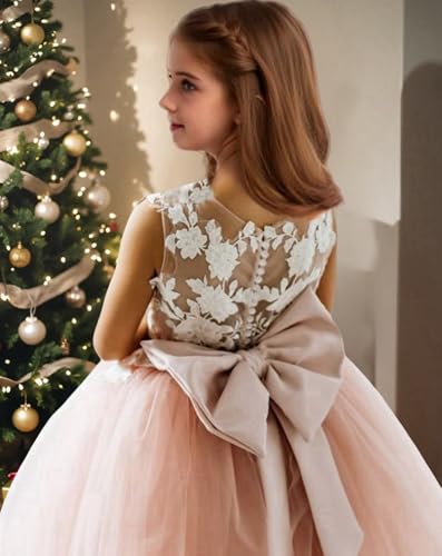Tulle Flower Girl Dresses for Wedding Lace Applique Princess Pageant Party Ball Gown First Communion Dresses with Bow2