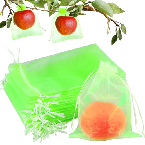 50 Pcs Fruit Protection Bags 7x9 Fruit Net Bags with Drawstring Bag for Fruit Vegetable Net Cover Mesh Bag for Protecting Fruits(Fruit Green 7 x 9 Inch)