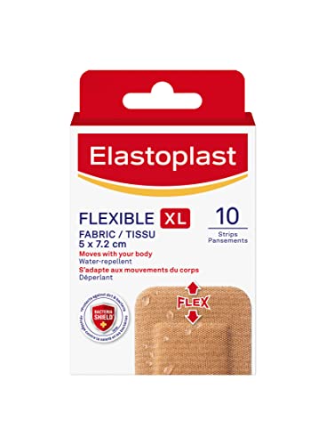 Elastoplast - Elastoplast Flexible Fabric XL Adhesive Bandages, 10 Strips, beige | Larger Pad for Better Coverage | Extra Flexible | Adapts to all your movements | Strong Adhesion | Breathable Material