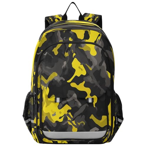 Black Yellow Camouflage Backpack for Girls Boys Women Men, Camo Daypack Backpacks School Bag Laptop Bookbag Rucksack for School Travel Work Camping Hiking
