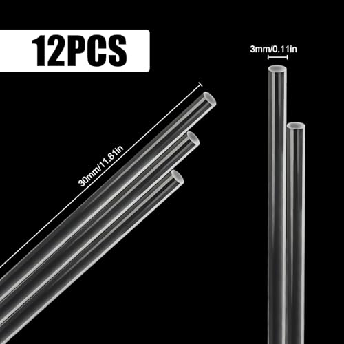 12 Stück Kunststoffstäbe Acryl Kunststoff Rundstab 3mm x 30cm Acrylstab Transparent Kunststoffstangen für DIY Handgefertigt Kunsthandwerk Beleuchtung Garten Dekorationen Architektonisches Modellmateri