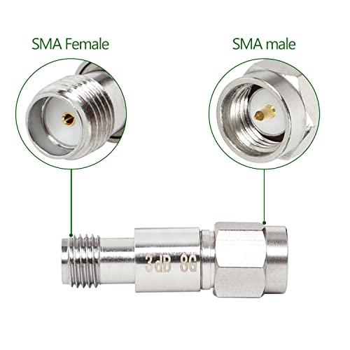 XRDS -RF Atenuador RF coaxial SMA macho para SMA fêmea, CC para 8 GHz, 50Ohm, 2W, atenuador constant