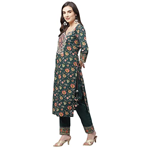Image of Divena Green Floral Printed Kurta Pant Set with Dupatta