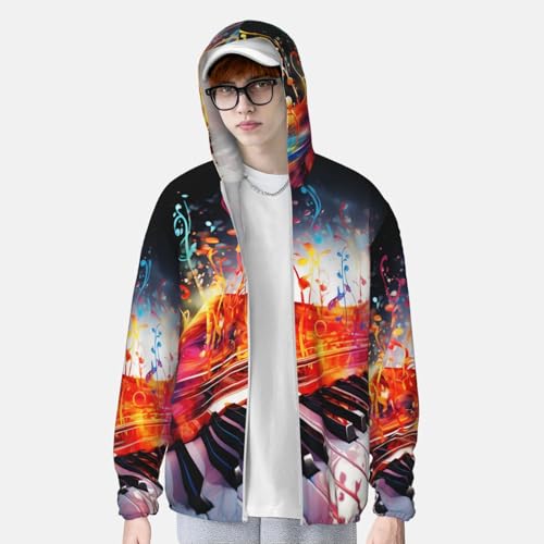 Men's UPF 50+ Sun Protection Hoodie Colorful Piano Keyboard Music Note Long Sleeve Sun Shirts Full Zip Light Fishing Jacket4