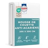 Twinzen - Housse de Couette Anti-Acariens Intégrale - 200x200 cm - Blanc...
