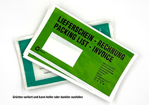 umschlag-discount – grüne Versandtaschen aus Papier für Lieferscheine, Rechnungen, Retourenscheine & Co – 1000 Stück selbstklebende Lieferscheintaschen, 240 x 131 mm (DIN lang)