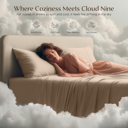 Image of Utopia Bedding California King Sheet Set - 4 Piece Bed Sheets for Cal King Size Bed, Soft and Breathable Microfiber, Includes 1 Fitted Sheet, 1 Flat Sheet and 2 Pillowcases (Beige)