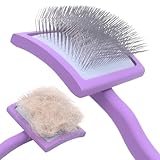 Homyneer Extra-Long Pin Slicker Brush for Large Dogs, Removes Tangles, Mats & Undercoat Fluff, Wood Handle, Grooming Tool for Poodle Goldendoodle Labradoodle & Thick-Coat Breeds, Purple