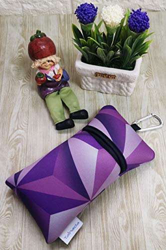 Image of Neoprene Neck Phone Sleeve Bag Pouch w / Clip (Geometric Pattern Purple)