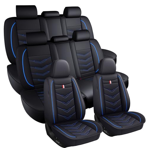Image of Car Seat Covers 7 Seats for Mitsubishi Outlander 2003-2026, Waterproof Durable Leather Vehicle Cushion Covers, Breathable Full Coverage Seat Protector(Standard,Black Blue)