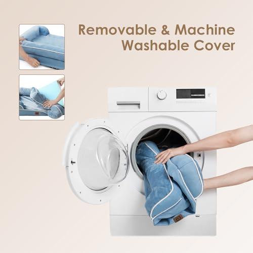 Image of EHEYCIGA Orthopedic Dog Bed for Medium Dogs, Waterproof Memory Foam Medium Dog Beds with Sides, Non-Slip Bottom and Egg-Crate Foam Pet Couch Bed with Washable Removable Cover, Washed Blue