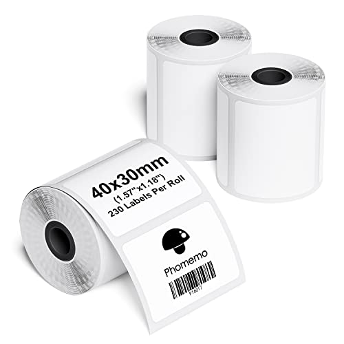 Phomemo M110/M220/M221/M200/M120 Etiqueta autoadhesiva papel de etiqueta térmica 1.57"x1.18" (40x30 mm), para Impresoras de etiquetas Phomemo M110/M221/M120/M200/M220,230 por Rollo(3 Rollos) ✅