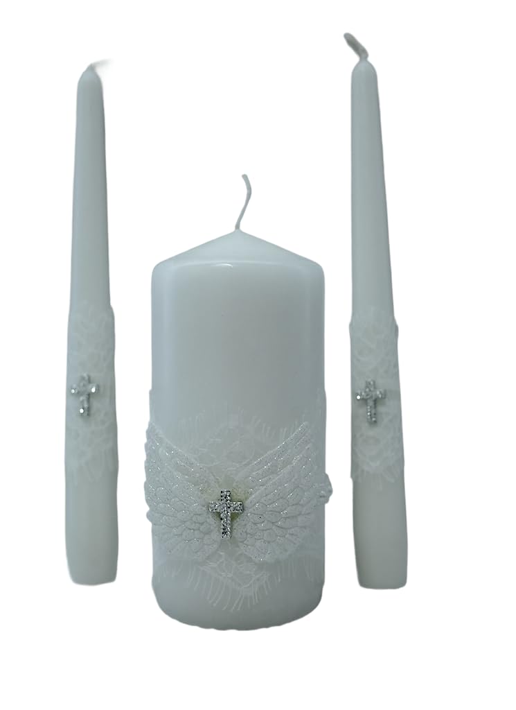 Magik Life Unity Candle Set for Wedding - Wedding Unity Set for Reception and Ceremony - 6” Pillar Candle & Two 10” Taper Candles -Unity Candles- Marriage Unity Ritual-White