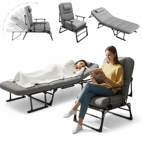 Image of Hukimoyo Folding Bed Single for Sleeping 6 in 1 Adults Foldable Portable Camping Cot with Adjustable Reclining Backrest Lounge Chair Recliner for Home Office Travel Balcony and Outdoor Use (200 kg)