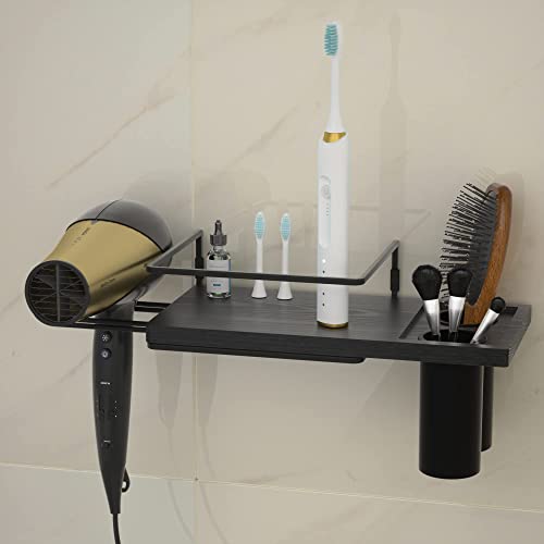 Zgo Floating Shelves For Wall Set Of 3, Wall Mounted Storage Shelves With Metal Frame, Toothbrush Holder, Hair Dryer Holder And Towel Rack For Bathroom, Kitchen, Bedroom(Black) #TOP6