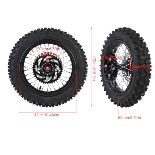 12 Zoll Dirtbike-Hinterradfelge 80/100 12 3.00 12 Hinterradreifen und Felgenschlauch 15 Mm Achse mit Bremsscheibe und 420 41T Kettenrad Premium-Qualität für Offroad-Motorräder