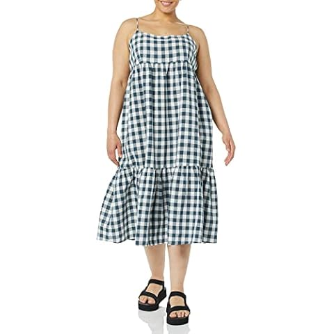 Vestido Midi de Lino con Volantes Mujer, Azul Marino/Blanco, Guinga, M Cover