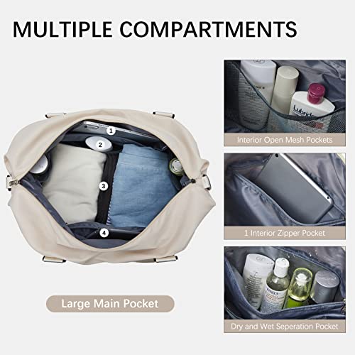 Figestin Duffle Bag Weekender For Women Travel Tote Lightweight Carry On Overnight Girls Beige #TOP2