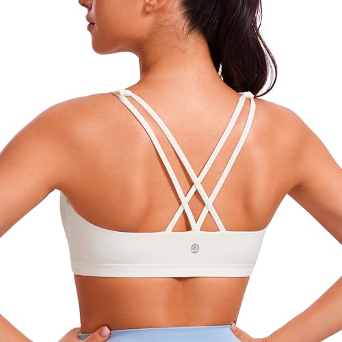 Image of CRZ YOGA Women's Light Support Strappy Sports Bra - Low Cut Wirefree Padded Yoga Cami Criss Cross Back
