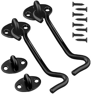 2 Pack Hook and Eye Latch Black 100mm(4") Cabin Hooks and Eye Metal Door Hook Latch Heavy Duty Cabinet Latches for Door Gate Window Closet Shed
