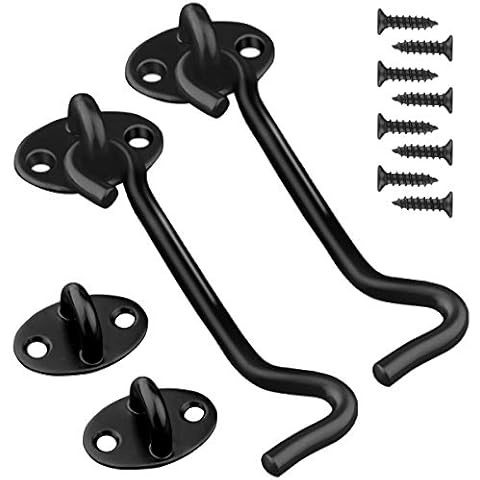 2 Pack Hook and Eye Latch 75mm(3") Black Cabin Hooks Outside Metal Door Hook Latches Heavy Duty Cabinet Latches for Door Gate Window Closet Shed 75mm Cover