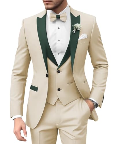 SHUZHXLZANGY Tuxedo Suits for Men 3 Piece Slim Fit Suit Cream Green Wedding Suits for Groom 3XL