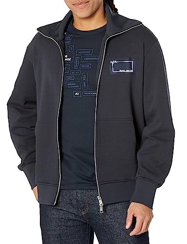 Image of A|X ARMANI EXCHANGE Men's Box Logo Patch Zip Up Sweatshirt, Navy, XXL