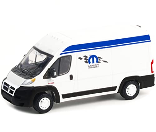Modelo a escala 1:64 Van ProMaster 2014 blanco con franjas azul miniatura 2