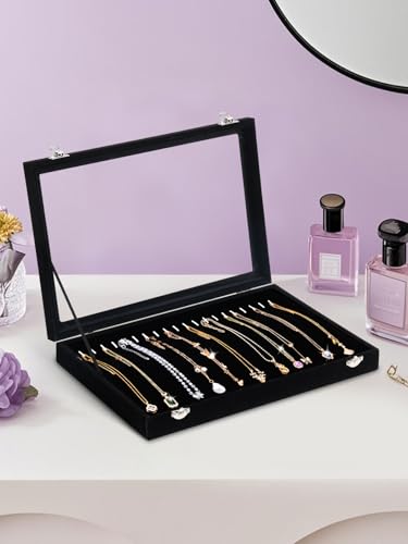 mepure Jewellery Box for Women, Velvet Necklace Holder with 20 Hooks, Clear Lid Necklace Stand, 35cm x 24cm x 5cm – Elegant Jewellery Storage Organiser - Cosy Home Interiors mepure Jewellery Box for Women, Velvet Necklace Holder with 20 Hooks, Clear Lid Necklace Stand, 35cm x 24cm x 5cm – Elegant Jewellery Storage Organiser - Image 8