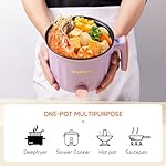 Hot Pot Electric with Steamer, Rapid Noodles Cooker,Non-Stick Electric Pot for Raman, Soup, Noodles, Steak, Oatmeal, Rapid, with Temperature control, (Rotary switch), 1.8L,Purple - Image 4