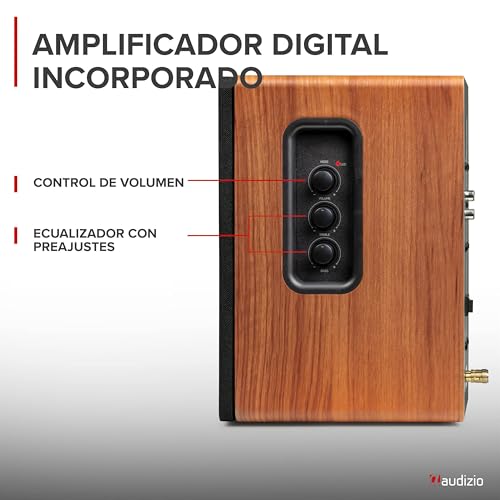 Audizio KS01 – Altavoces de estantería HiFi con Amplificador Incorporado, Bluetooth 5.0, entradas RCA, 80W Potencia, compatibles con Tocadiscos, televisores y Equipo de música para casa, Color Madera - imagen 7