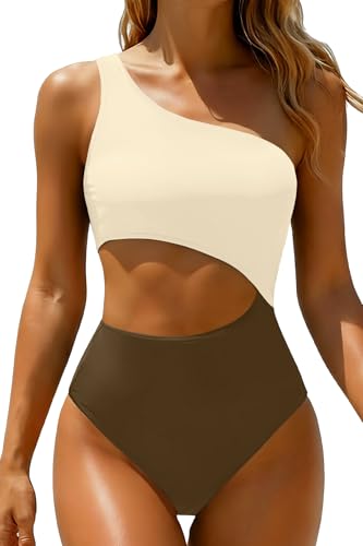 Image of Women's One Piece Swimsuit- One Shoulder Bathing Suit Cutout Tummy Control Swimwear