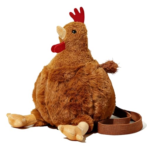 Hikiwin Fluffy Cute Chicken Bag Funny Chicken Purse with Adjustable Strap Novelty Hen Crossbody Shoulder Bag for Women Brown Chicken 1 Piece