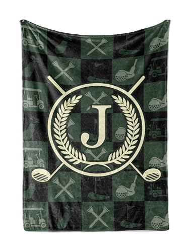 Huglanket Golf Gifts for Men with Initials Personalized Gift for Golfer for Him on Birthday Christmas Fathers Day - 50x 65 Flannel Plush Throw J