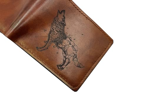 Wolf geometric leather wallet, handcrafted bifold ID card style, small gift for dad3