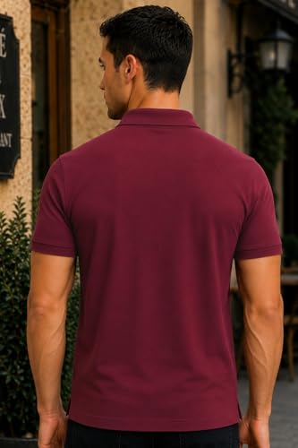 Image of Louis Philippe Men's Slim Fit Single-Tuck Pique Sophisticated Staple Half Sleeve Polo Tshirt with Pocket