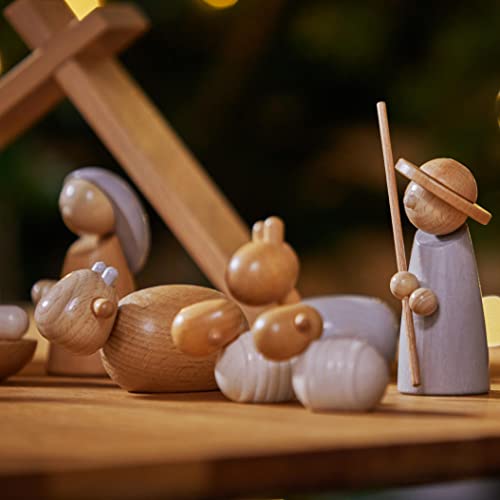 HABA Wooden Nativity Set - Family Keepsake Manger Scene & Nativity Set for Kids in Natural Colors - 13 Sturdy Beechwood Pieces - Made in Germany