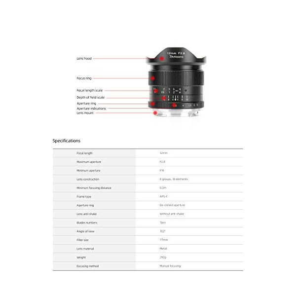 7artisans 12mm F2.8 Ultraweitwinkelobjektiv für spiegellose Fujifilm X-Mount-Kamera - Prime Fix-Objektiv mit manuellem… – Bild 3