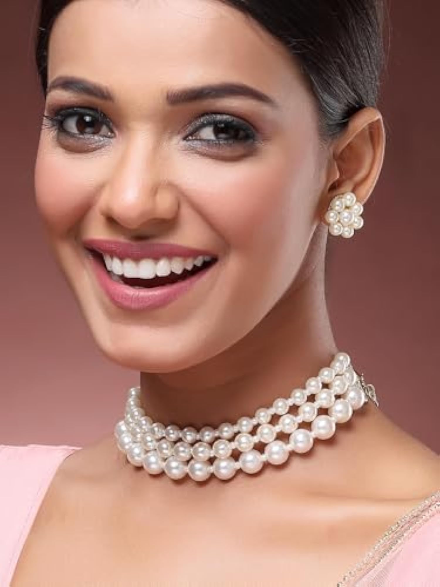Graduate Pearl Beaded Choker Necklace Set, Elegant