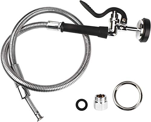 COOLWEST Pre-Rinse Hose with Spray Valve 44 Inch Flexible Stainless Hose with Sprayer Nozzle Head Replacement Kit for Commercial Kitchen Sink Faucet(Free Brass Adapter to Connect Add-on Swivel Spout) - Thumbnail 4
