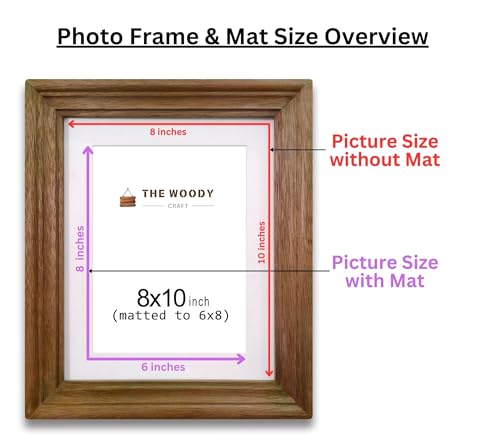 Image of Wooden Rectangular Photo Frame With Mat,Brown Photo Frame 6 X 8 Inch With Mat Or 8 X 10 Inch Without Mat For Wall Decoration,Gallery Walls,Best Wooden Photo Frames For Posters& Photos