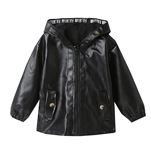Toddler Boys Winter Long Sleeve Warm PU Coat Jacket Solid Color for Babys Clothes Black Coat Jackets Fall Winter Clothes
