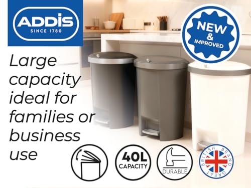 Addis Mode 50 Litre Kitchen Pedal Bin – Semi-Round Design with Soft-Close or Stay-Open Lid – Large Family Waste Bin – Black