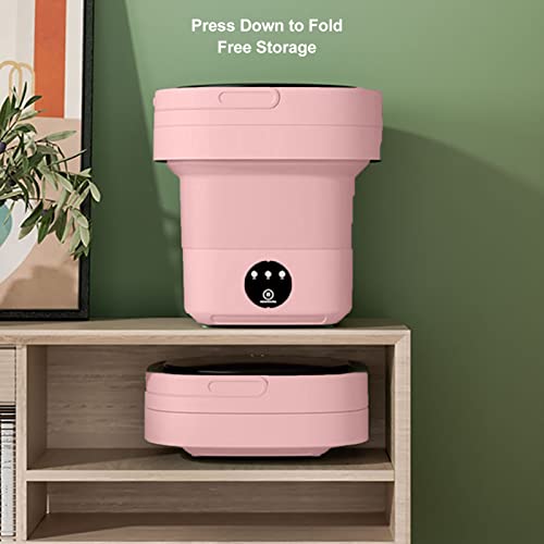 Mini Washing Machine, Folding Washer Soft Spin Drying US Plug 100‑240V Automatic Easy Household (Pink)