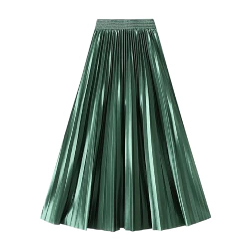 Women Spring Summer Glossy Pleated Skirt Elastic Waist Big Hem