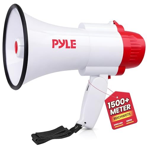 Pyle Megafon 30W mit Sirene und Mikrofon 730 m Reichweite Faltbar Mini Lautsprecher für Durchsagen Fußball Event Demo Kinder und Erwachsene