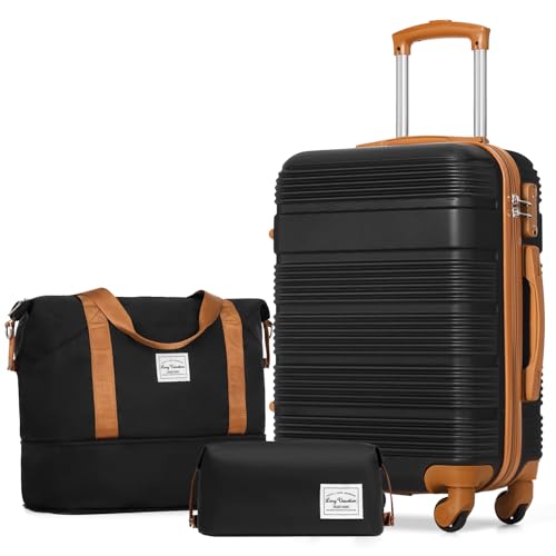 LONG VACATION 3 Piece Carry On Luggage Set 20 Inch Suitcase with Spinner Wheels, ABS+PC Hardshell...